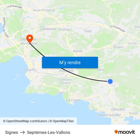 Signes to Septèmes-Les-Vallons map