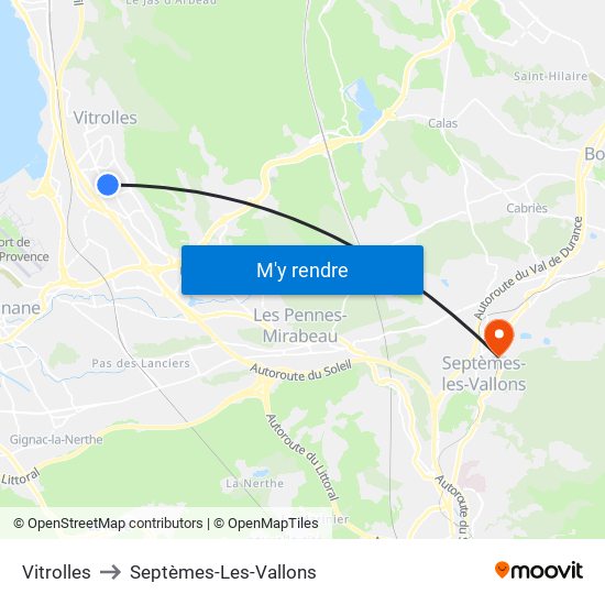 Vitrolles to Septèmes-Les-Vallons map
