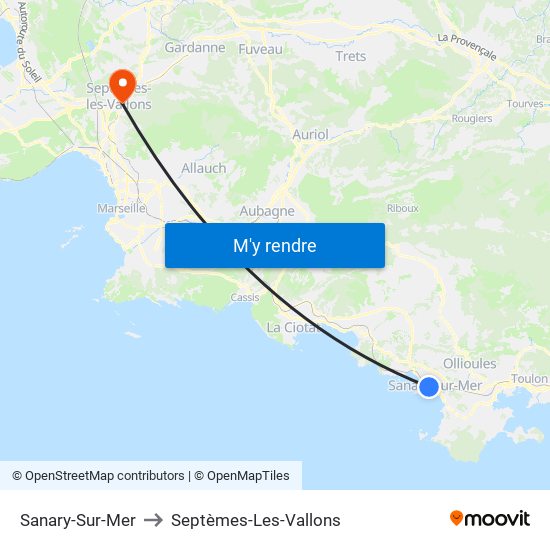 Sanary-Sur-Mer to Septèmes-Les-Vallons map