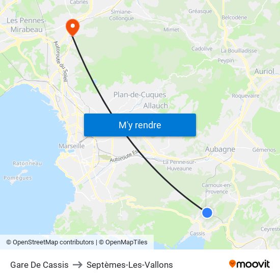 Gare De Cassis to Septèmes-Les-Vallons map