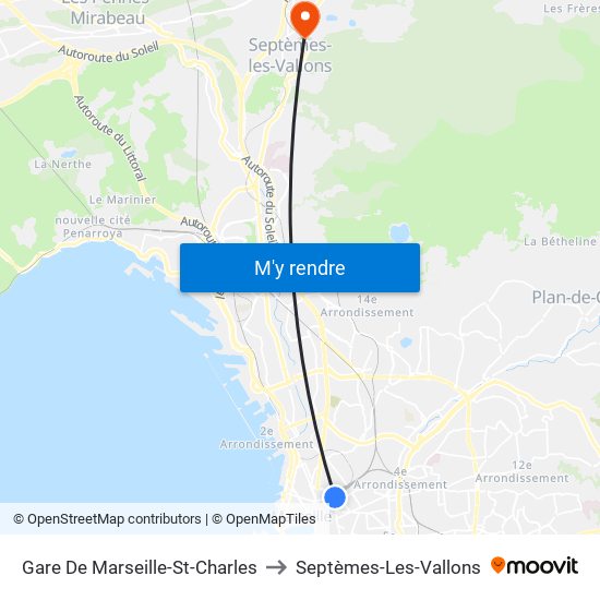 Gare De Marseille-St-Charles to Septèmes-Les-Vallons map