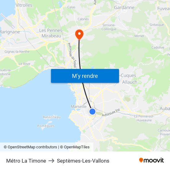 Métro La Timone to Septèmes-Les-Vallons map