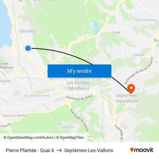 Pierre Plantée - Quai 4 to Septèmes-Les-Vallons map