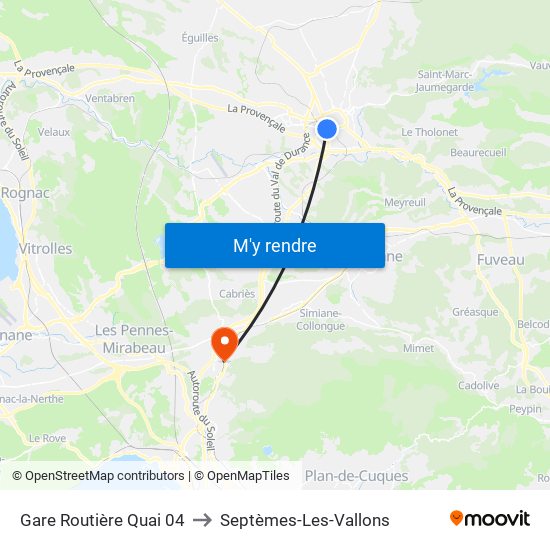 Gare Routière Quai 04 to Septèmes-Les-Vallons map