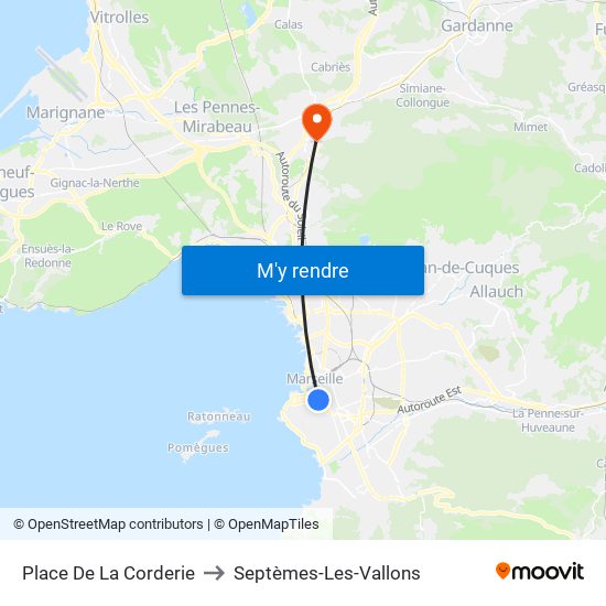 Place De La Corderie to Septèmes-Les-Vallons map