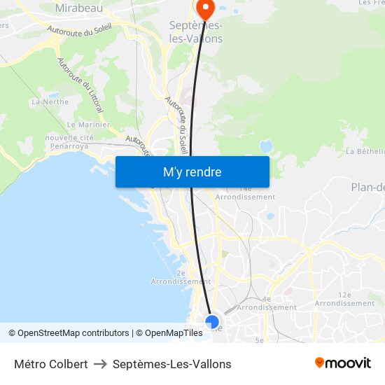 Métro Colbert to Septèmes-Les-Vallons map