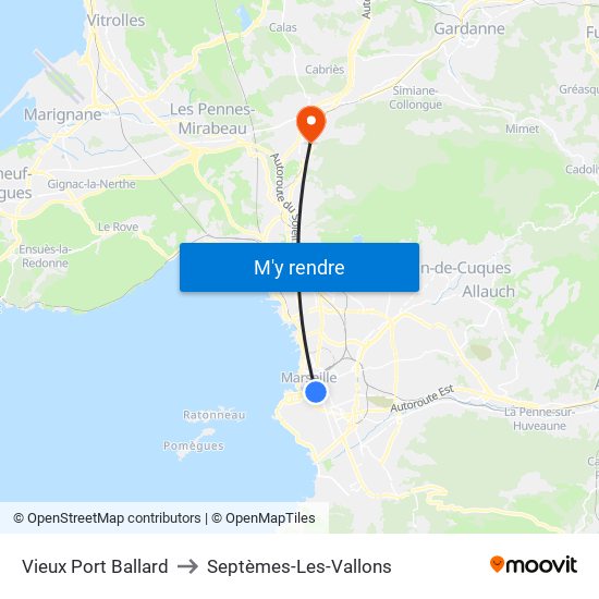 Vieux Port Ballard to Septèmes-Les-Vallons map