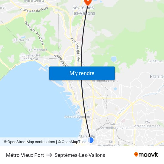 Métro Vieux Port to Septèmes-Les-Vallons map