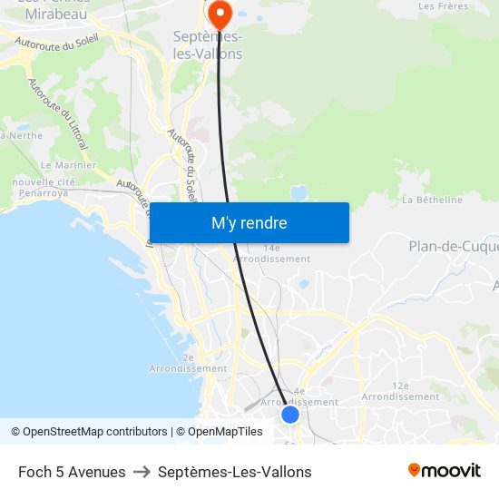 Foch 5 Avenues to Septèmes-Les-Vallons map