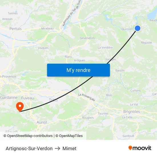 Artignosc-Sur-Verdon to Mimet map
