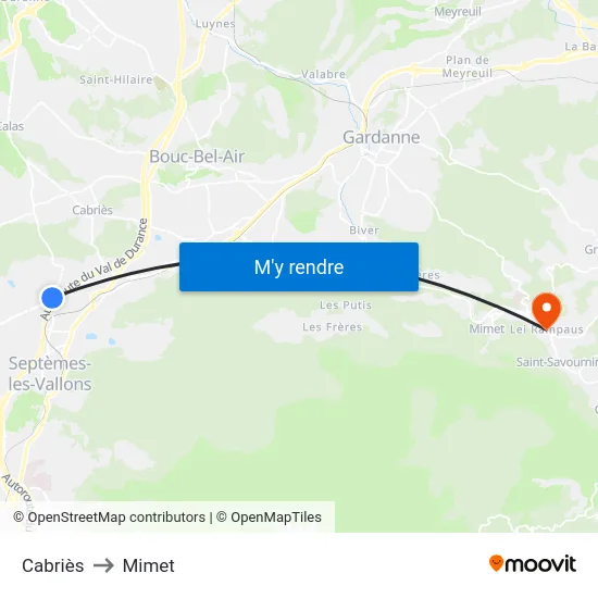 Cabriès to Mimet map
