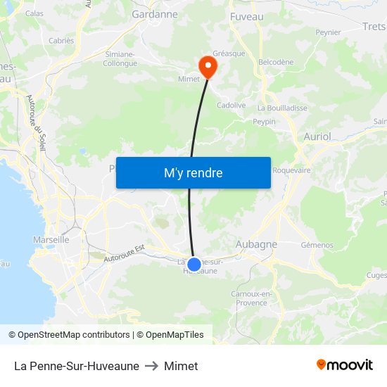 La Penne-Sur-Huveaune to Mimet map