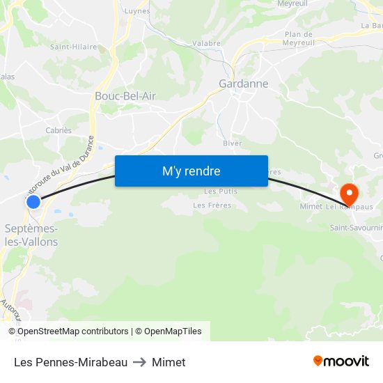 Les Pennes-Mirabeau to Mimet map