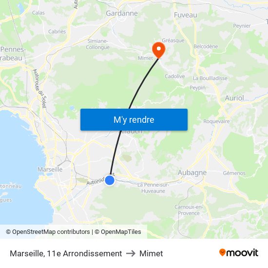 Marseille, 11e Arrondissement to Mimet map