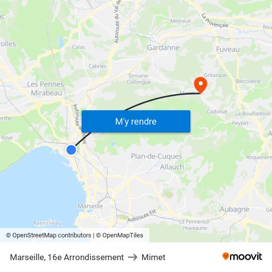 Marseille, 16e Arrondissement to Mimet map