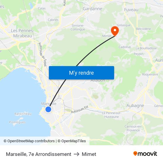 Marseille, 7e Arrondissement to Mimet map