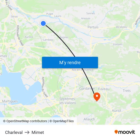 Charleval to Mimet map