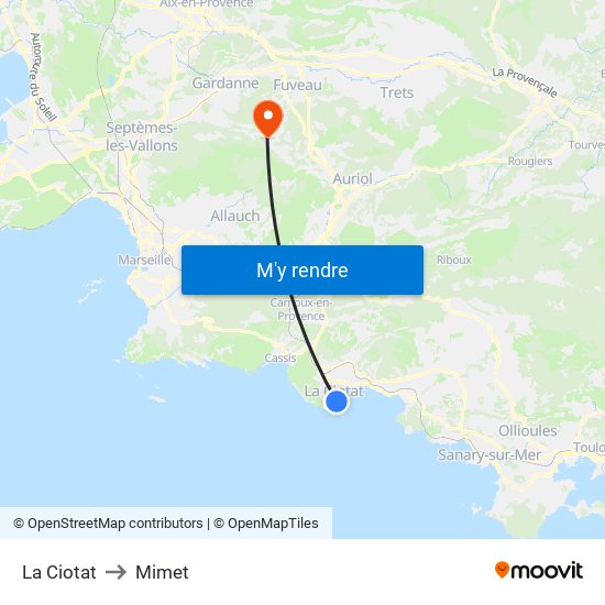La Ciotat to Mimet map