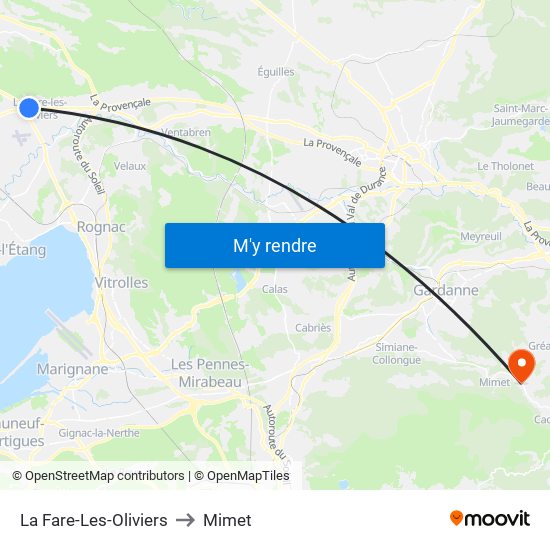 La Fare-Les-Oliviers to Mimet map