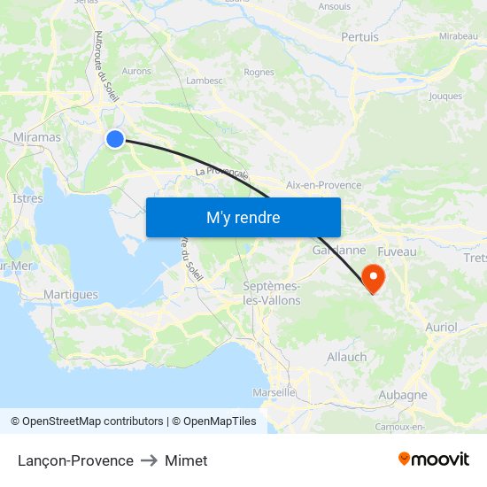 Lançon-Provence to Mimet map