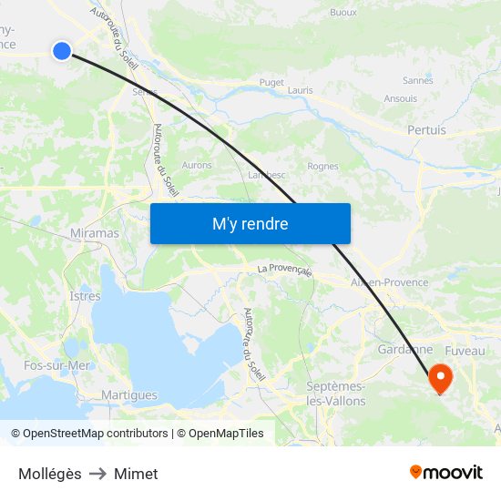 Mollégès to Mimet map