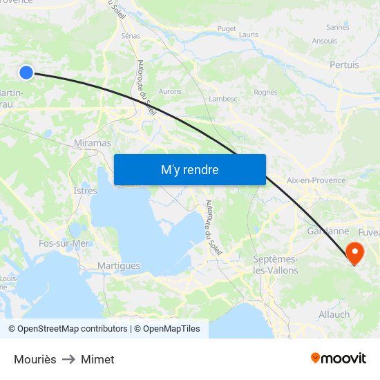 Mouriès to Mimet map