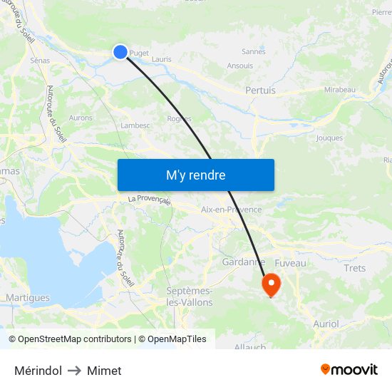 Mérindol to Mimet map