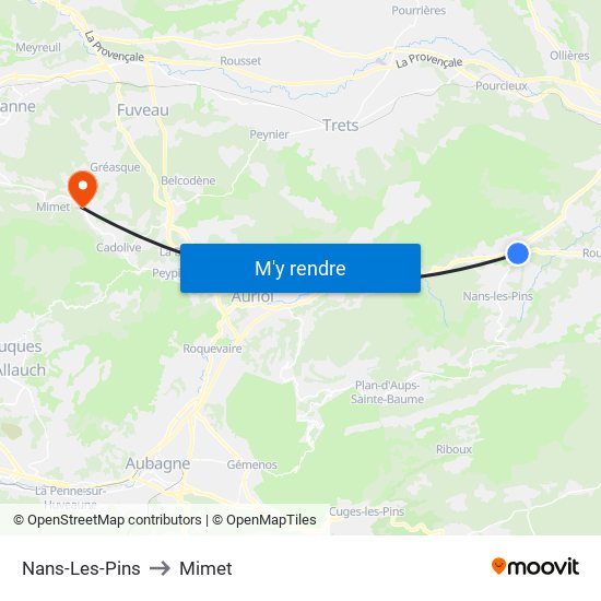 Nans-Les-Pins to Mimet map