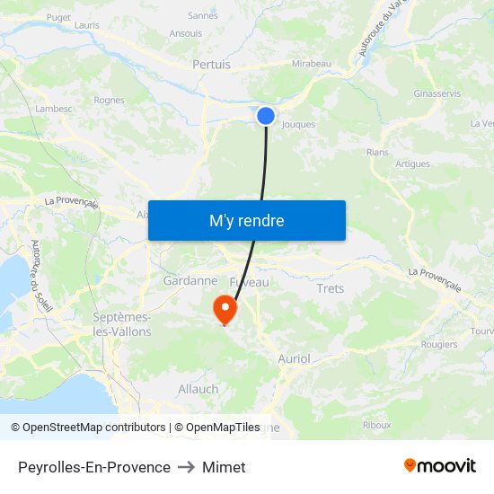 Peyrolles-En-Provence to Mimet map