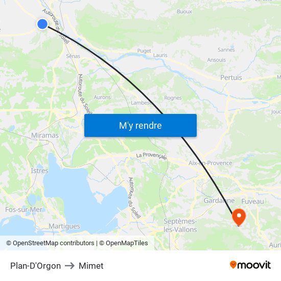 Plan-D'Orgon to Mimet map