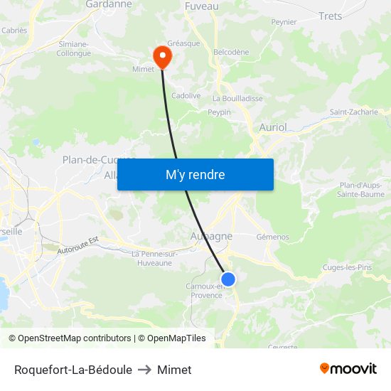 Roquefort-La-Bédoule to Mimet map