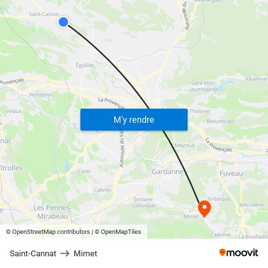 Saint-Cannat to Mimet map