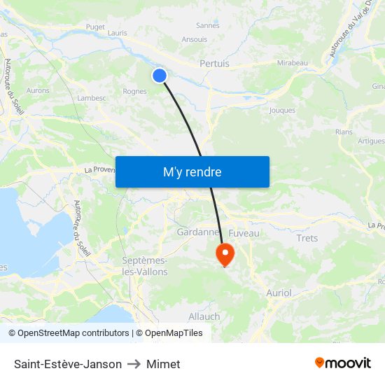 Saint-Estève-Janson to Mimet map