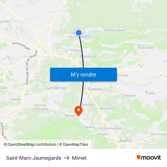 Saint-Marc-Jaumegarde to Mimet map