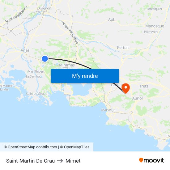Saint-Martin-De-Crau to Mimet map