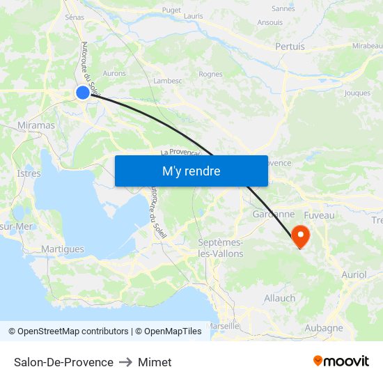 Salon-De-Provence to Mimet map