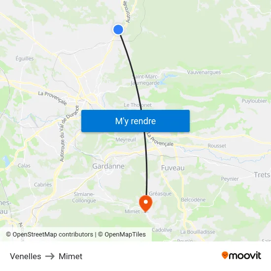 Venelles to Mimet map