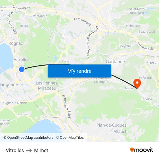 Vitrolles to Mimet map