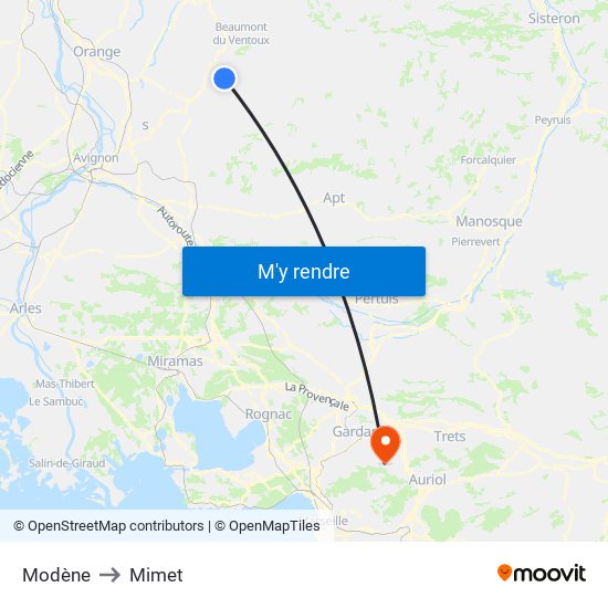 Modène to Mimet map