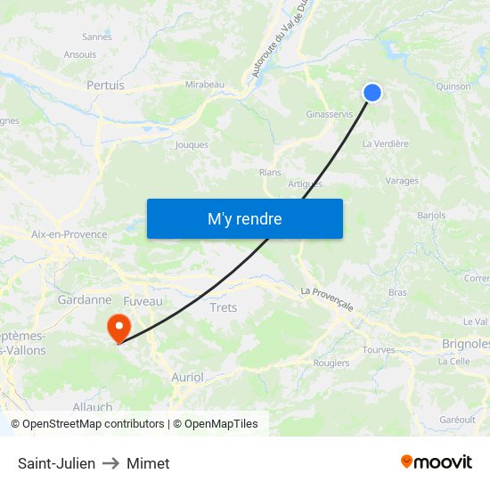 Saint-Julien to Mimet map