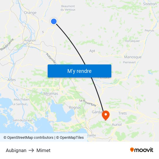 Aubignan to Mimet map