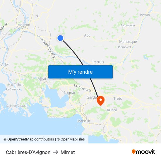 Cabrières-D'Avignon to Mimet map