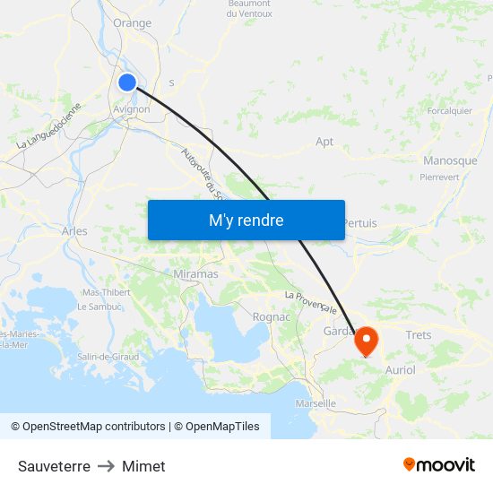 Sauveterre to Mimet map