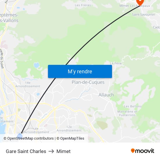 Gare Saint Charles to Mimet map