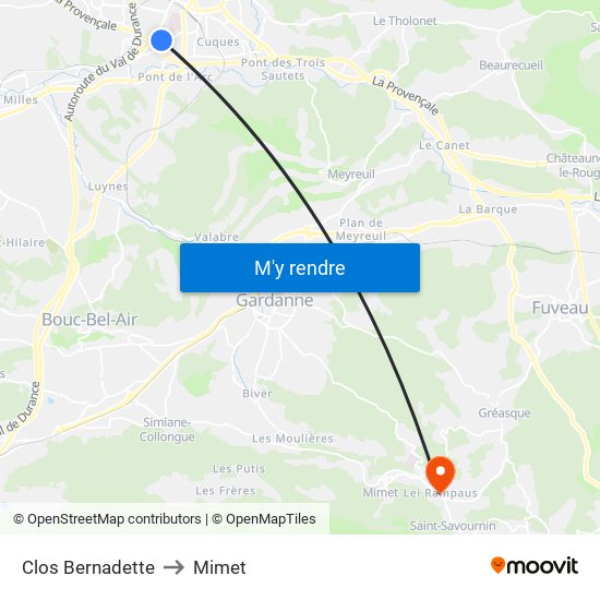 Clos Bernadette to Mimet map