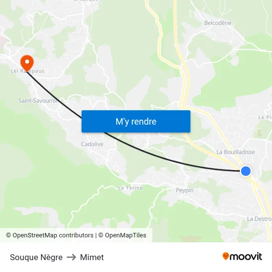 Souque Nègre to Mimet map