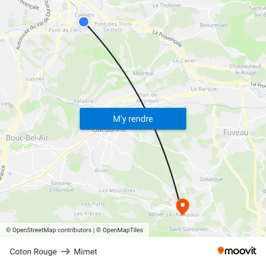 Coton Rouge to Mimet map