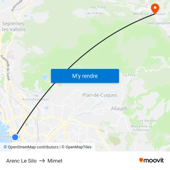 Arenc Le Silo to Mimet map