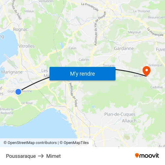 Poussaraque to Mimet map