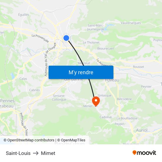 Saint-Louis to Mimet map